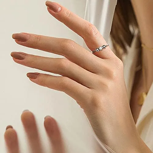 Vista 2 de Sllaiss Anillos de plata de ley 925 antiansiedad para mujeres y hombres chapados en oro de 14 quilates anillos para ansiedad ajustables apilables