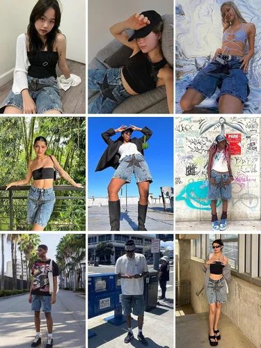 Vista 4 de Aelfric Eden Unisex Star Patchwork Jorts Mujer Denim Shorts Hombres Y2K Casual Loose Streetwear Jeans Shorts