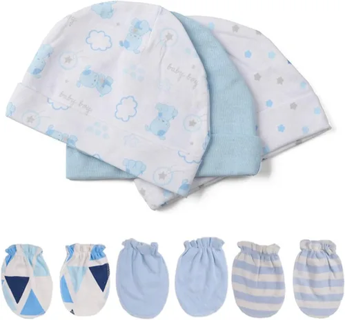 Vista 7 de MAMIMAKA Conjunto de gorro y manoplas para bebé recién nacido, gorras para bebés, niños y niñas de 0 a 6 meses, 100% algodón Oso/Marrón/Beige Hpgm34