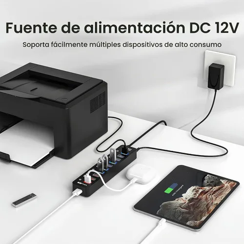 Vista 7 de vantisan Concentrador USB 3.0 alimentado, extensión divisor de concentrador USB de 11 puertos, 7 puertos de datos USB 3.0 + 4 puertos de carga Rojo