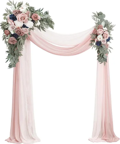Vista 17 de Floroom Kit de Flores de Arco con Cortinas (Paquete de 4) - 2 piezas de Guirnalda Floral Artificial Rosa Rubor con 2 piezas de Tela Drapeada