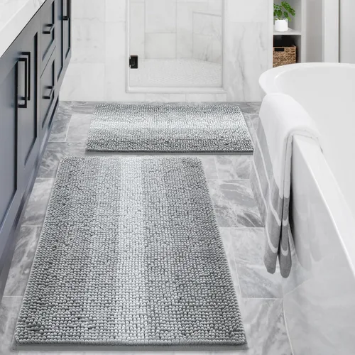 Vista 18 de Gibelle Alfombras de baño negras, alfombra de baño de chenilla de lujo, alfombra pequeña antideslizante para ducha y alfombras de piso para baño