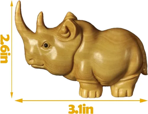 Vista 2 de Figura de rinoceronte de madera de sándalo, escultura tallada en miniatura, escultura de animales pequeños, adornos Cricetulu