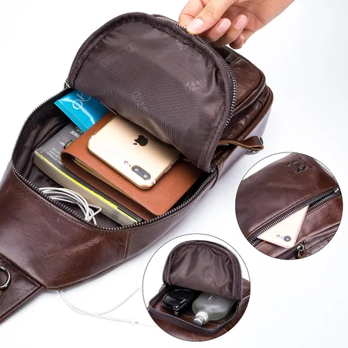 Vista 78 de LUKZIJAES Bolso bandolera de cuero genuino para hombre