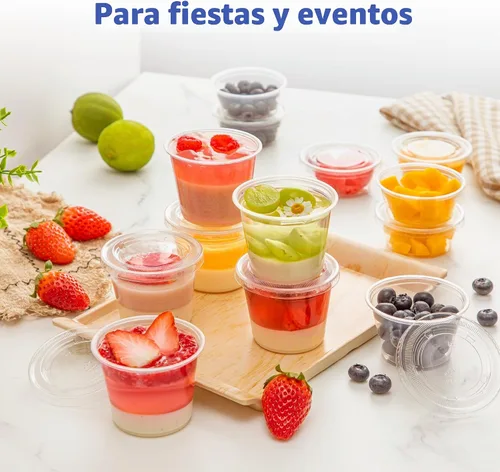 Vista 6 de Fit Meal Prep Paquete de 250 vasos de gelatina de 2 onzas con tapas, tazas desechables para porciones de soufflé para salsa
