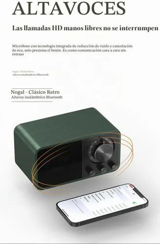 Vista 3 de Altavoz Bluetooth de madera retro, radio recargable de 1500 mAh con antena FM integrada, dial giratorio de sintonización FM, control de graves