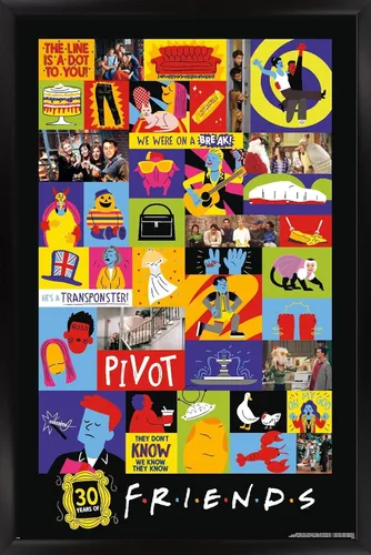 Vista 8 de Trends International Friends 30th - Póster de pared con cuadrícula, 22.4 pulgadas de largo x 14.7 pulgadas, versión enmarcada en madera de granero