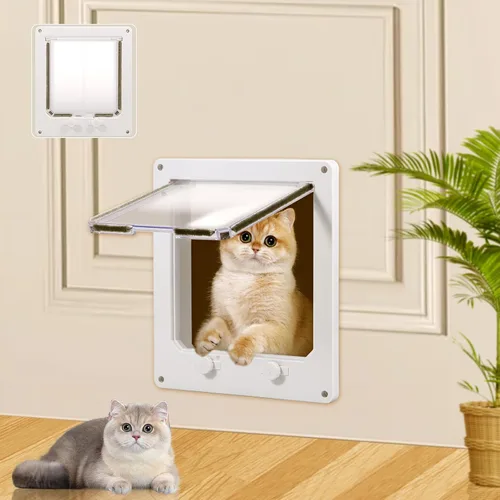 Vista 4 de ZHAZHAMO - Puerta interior de plástico blanco para gatos, fácil de instalar, puerta para gatos interior, puerta para mascotas mejorada con solapa