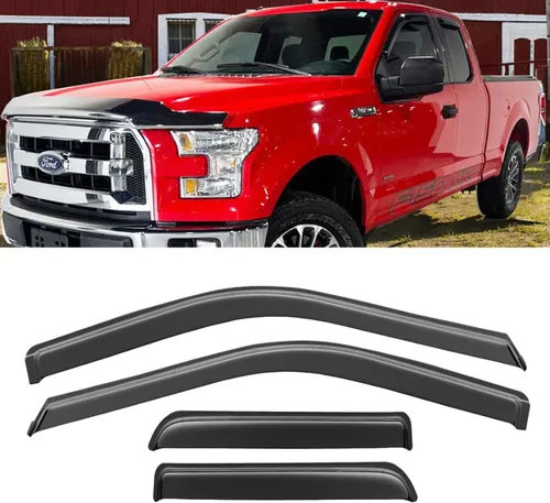 Vista 17 de Viseras laterales para ventana lateral, protectores de lluvia, deflectores de ventilación para Ford F150 Crew Cab 2015-2025, F250 F350 SuperDuty