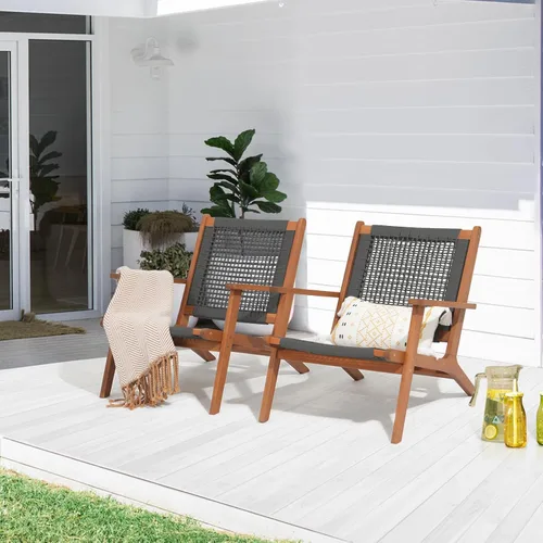 Vista 10 de Verano Garden Juego de 2 sillas de patio, sillón moderno de madera de acacia con cuerda tejida a mano para patio, sala de estar, dormitorio, balcón