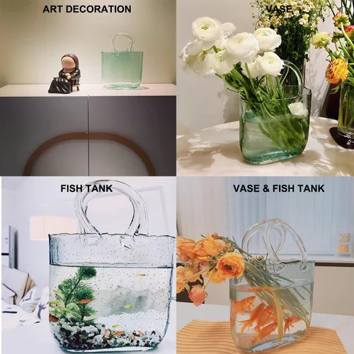 Vista 2 de DUEBEL Jarrones de vidrio para peces, florero hecho a mano con burbujas para decoración de bodas en el hogar, florero transparente con forma de bolso