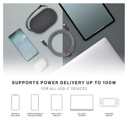 Vista 3 de Native Union Cable de correa XL de 100 W – Cable de carga USB-C a USB-C ultra fuerte de 10 pies para iPhone 17/17 Pro/17e, iPhone Air, MacBook Cosmos