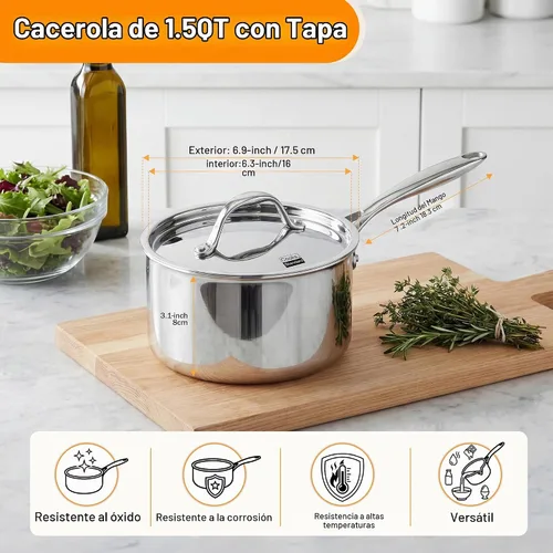 Vista 2 de Cocineros Standard Olla con múltiples capas de acero inoxidable (3 qt), Acero inoxidable