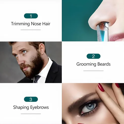 Vista 3 de Juego de 4 tijeras de pelo facial curvadas y redondeadas para hombres y mujeres, tijeras de corte de bigote, nariz, barba, cejas, pestañas y orejas