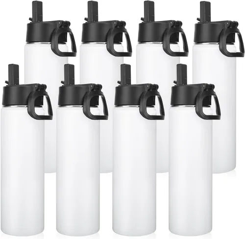Vista 35 de Neihepal Botellas de agua aisladas de 22 onzas con tapa con popote a prueba de fugas, botella de agua de acero inoxidable de doble pared de boca