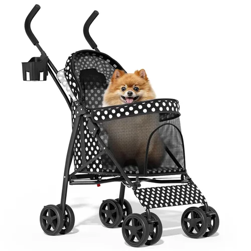Vista 16 de MoNiBloom Cochecito para mascotas de 4 ruedas, cochecito jogger jaula para cachorros de fácil plegado con cubierta solar, almohadilla y bolsa