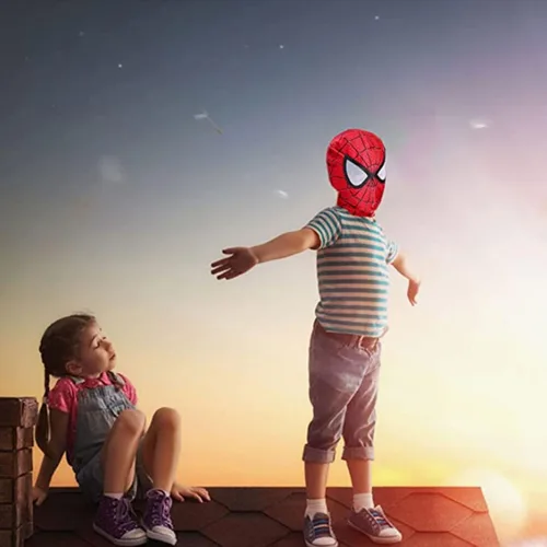 Vista 4 de KEbia Conjunto de máscara de Halloween para niños, juego de 4 piezas con sombrero de superhéroe