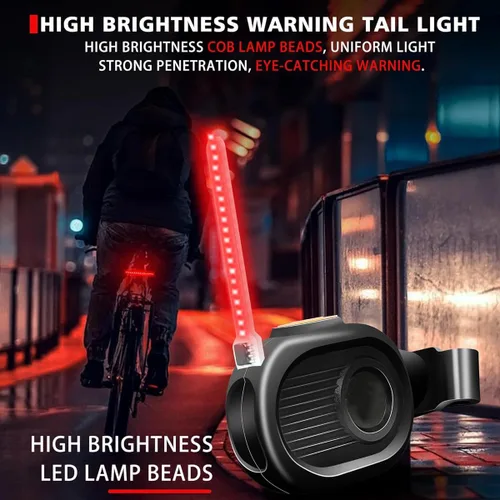 Vista 5 de Luz trasera LED para bicicleta, luz de ciclismo de meteoritos - Múltiples modos, recargable por USB, impermeable, adecuada para la mayoría de postes