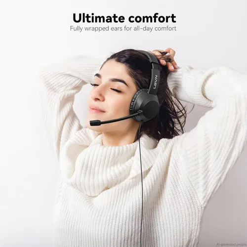 Vista 4 de LEVN Auriculares con micrófono, auriculares USB con micrófono para PC, auriculares con micrófono para PC con micrófono con cancelación de ruido