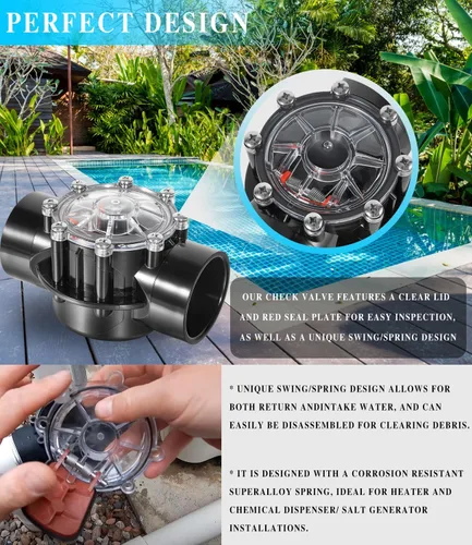 Vista 5 de Reemplazo para válvula de retención Jandy 7305 de 180 grados de 2 a 2.5 pulgadas, compatible con ajuste de flujo recto para piscinas y spas