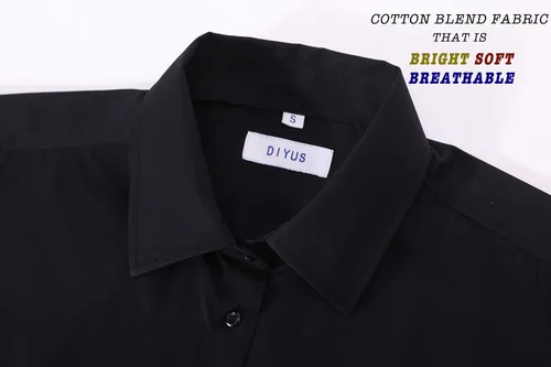 Vista 6 de Blusa de trabajo con botones para mujer, de algodón elástico, manga larga, ajuste delgado
