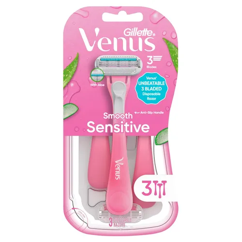 Vista 8 de Gillette Venus Sensitive - Maquinillas de afeitar desechables para mujer, paquete individual de 3 maquinillas de afeitar