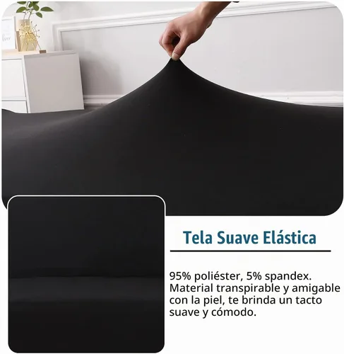 Vista 3 de WOMACO Funda Elástica para Futón Fundas para Sofá Cama Tamaño Full Twin Queen Negro Sin Brazos Protector de Sofá Loveseat con Fondo Elástico