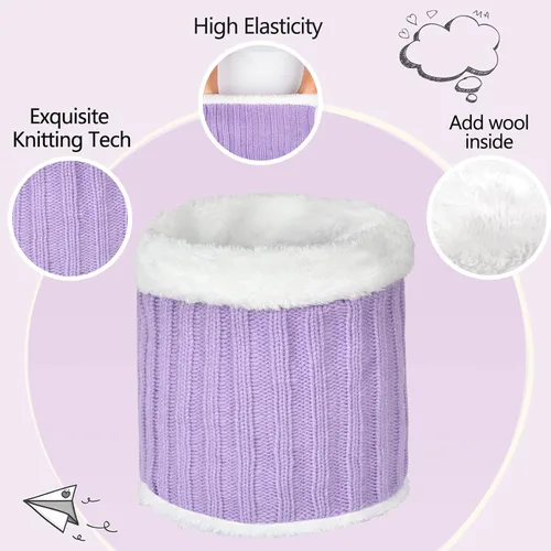 Vista 3 de Conjunto de bufanda y guantes de punto de invierno para niños y niñas con pompón