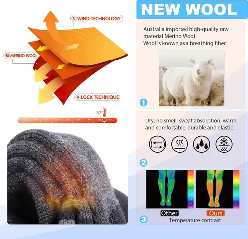 Vista 2 de Merino Wool Ski Socks Cold Weather Socks for Snowboarding Snow Winter Thermal Knee-high Warm Socks Hunting