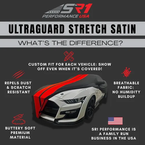 Vista 2 de SR1 Performance Funda para interior Mustang de EE. UU. 2005–2024 – Ultraguard de satén elástico de ajuste personalizado, cubierta contra el polvo