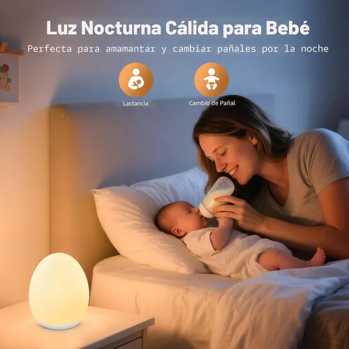 Vista 4 de MediAcous Luz nocturna para niños, Luz de Huevo para Bebé para guardería, 7 colores cambiantes y atenuación continua, lámpara nocturna táctil