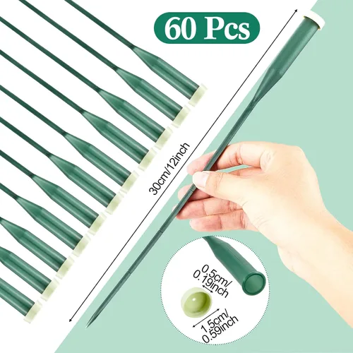 Vista 2 de 144 tubos de agua florales verdes, tubos de flores de plástico para flores frescas con tapa de goma para arreglos de tallos florales, 2 tamaños