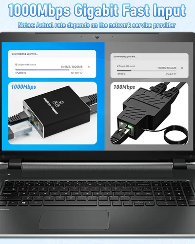 Vista 5 de Divisor Ethernet Gigabit 1 a 2, Divisores de cable LAN, interruptor Ethernet RJ45 de alta velocidad de 1000 Mbps con cable de alimentación USB C