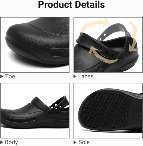 Vista 5 de Zapatos de chef antideslizantes para hombre, zuecos de trabajo de enfermería impermeables para cocina, zapatos para trabajar en restaurante de hombre