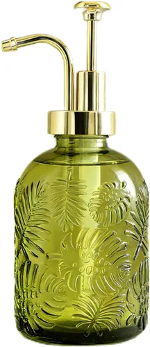 Vista 8 de Dispensador de jabón de vidrio con bomba, patrón de hojas tropicales vintage de 12 onzas, vidrio grueso y plástico, accesorio de baño o cocina