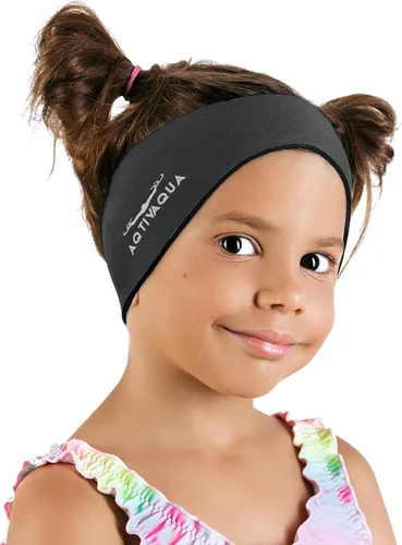Vista 5 de AqtivAqua Diadema de natación para niños, adultos, hombres, mujeres, niños pequeños, tapones para los oídos (color negro, tamaño: L)