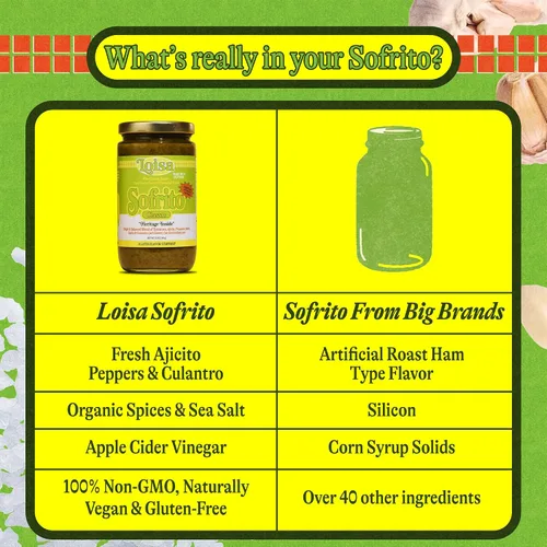 Vista 5 de Loisa Sofrito - Salsa de cocina, sin OGM, sin MSG, sin conservantes, sin colorantes artificiales, sin sabores artificiales, vegano, sabor latino