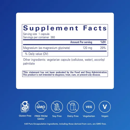 Vista 2 de Pure Encapsulations Magnesio (glicinato) - Suplemento para apoyar el alivio del estrés, el sueño, la salud del corazón, los nervios, los músculos