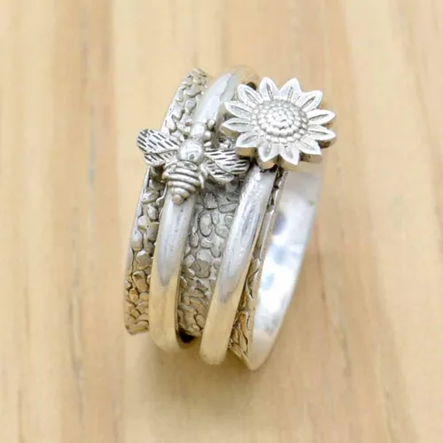 Vista 83 de Boho Spinner Ring, Mothers Day Gift, Silver 925 Women Ring, Sterling Silver 925 Ring, Fidget Spinner Ring,Women Silver Anxiety Ring