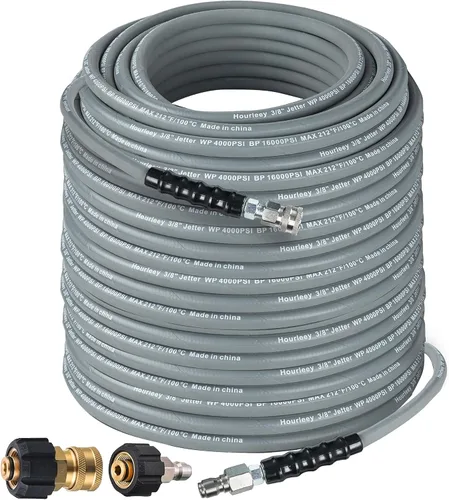 Vista 9 de Hourleey - Manguera de lavadora a presión de 50 pies x 3/8 pulgadas con conexión rápida, manguera de lavadora eléctrica de alambre de alta