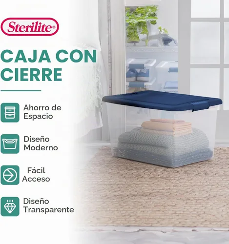 Vista 2 de Sterilite Programa de Color Paquete de 6, Contenedores de Almacenamiento Grandes de Plástico Transparente con Tapas, 64 Cuartos, Azul - Cajas