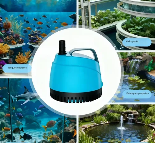 Vista 4 de Bomba de agua sumergible de 210 GPH ultra silenciosa (780L/H, 15 W), bomba de acuario de succión inferior con 2 boquillas, elevación de 5.6 pies