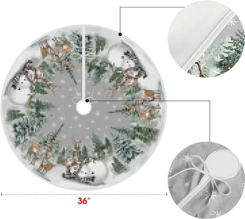 Vista 6 de AVOIN colorlife Falda de árbol de Navidad con diseño de muñeco de nieve, reno, copo de nieve, 36 pulgadas, decoración de árbol de vacaciones