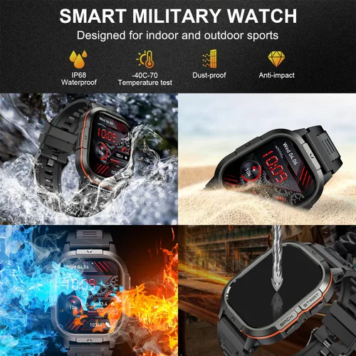 Vista 6 de Reloj inteligente para hombre con rastreador de fitness: impermeable, realiza/contesta llamadas, relojes digitales militares, corre, smartwatch