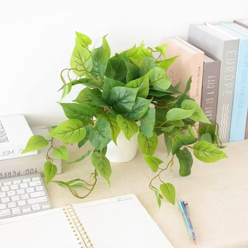 Vista 4 de CEWOR Plantas Artificiales Pothos Falso con Maceta de Plástico Planta Artificial en Maceta para Hogar Oficina Dormitorio Decoración