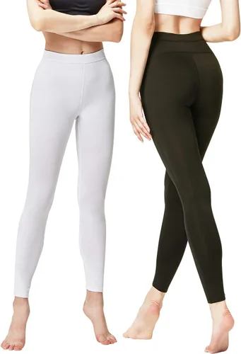 Vista 20 de DEVOPS - Juego de 2 pantalones térmicos interiores para mujer, calzoncillos largos, leggings 1#(línea_2pack) negro/negro
