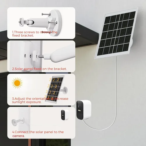 Vista 6 de Cargador de panel solar de 8 W para cámaras de seguridad al aire libre, con Micro USB/USB-C y puerto DC (35 x 135), se ajusta a