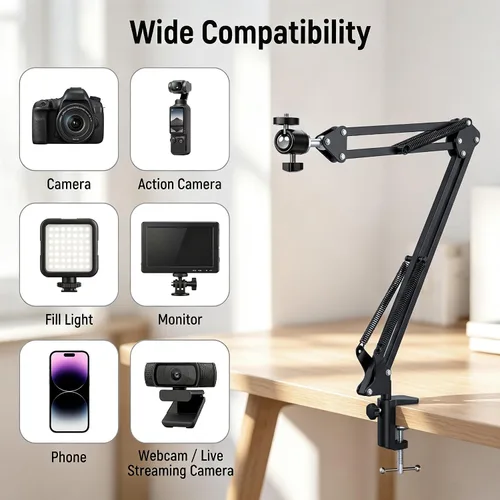 Vista 2 de LenTok - Soporte de trípode para cámara web, anillo de luz, brazo flexible sobre la cabeza para iPhone con soporte para teléfono y cabeza de bola