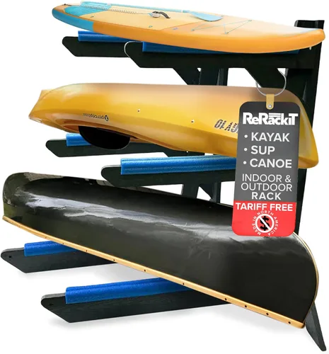 Vista 11 de ReRackiT - Poly Kayak Storage Rack - 2-4 Level Freestanding Kayak Racks for Outdoor Storage, Garage Or Indoors - Heavy Duty Adjustable Length Holder