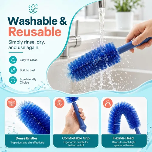Vista 5 de Nuevo plumero de microfibra flexible, cepillo de limpieza reutilizable y flexible para el hogar, ventilador eléctrico, aire acondicionado, limpiador